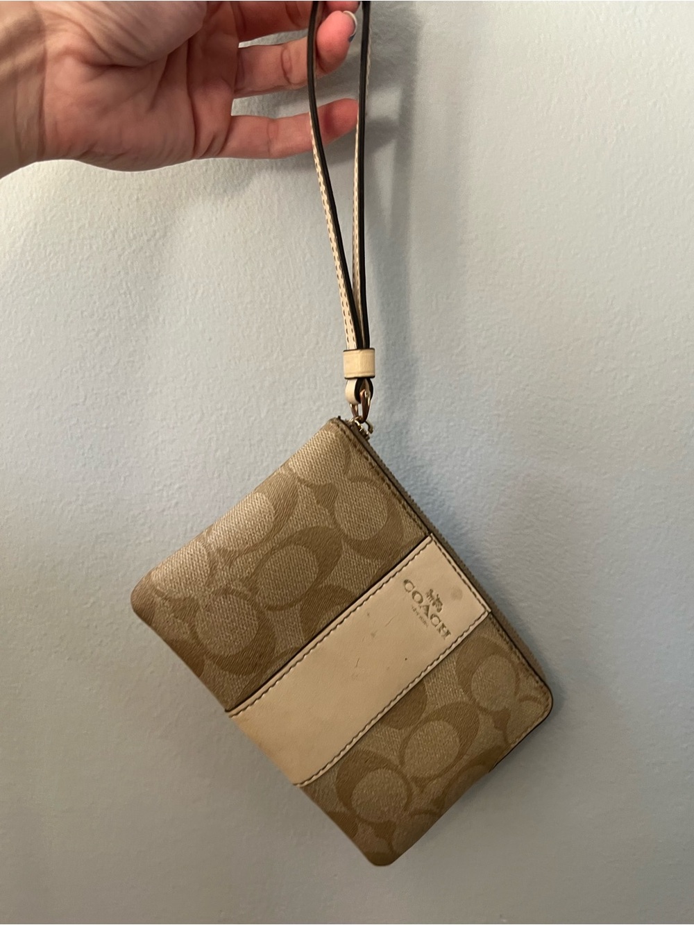 Coach Tan Signature Canvas Wristlet